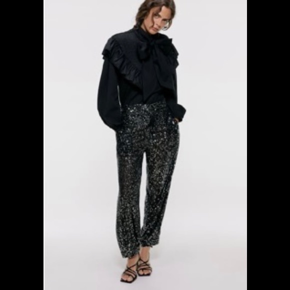 Zara Pants - ✨PARTY SEASON IS HERE NEW Zara Blogger Fav Black and Silver Sequin Party Pants